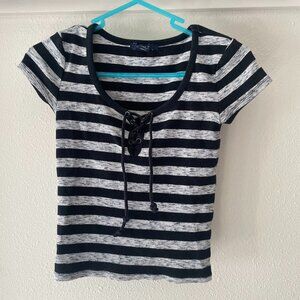 Forever 21 Black/Grey Striped T-Shirt Crop Top